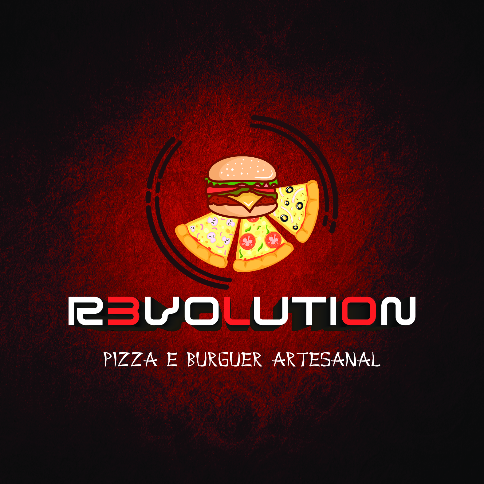 Logo restaurante revolution pizza e burguer artesanal