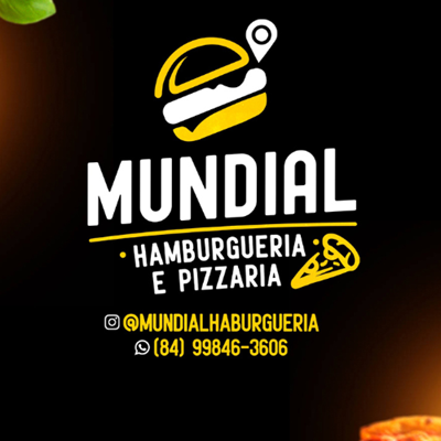 Logo restaurante mundial hamburgueria e pizzaria 
